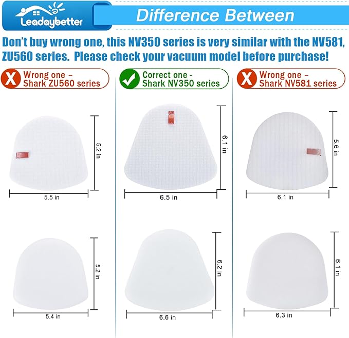 Leadaybetter Foam Replacement Filters for Shark Navigator Lift-Away Deluxe NV350 NV351 NV352 NV355 NV356E NV357 NV360 NV370 NV391 UV440 UV490 UV540, Part # XFF350