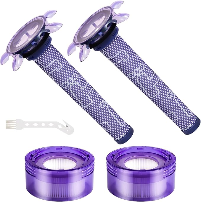 4 Pack V8 Vacuum Filter Replacement Kit Compatible with Dyson V8 New Version SV25/Dyson V7 New Model SV37, 2 Pre-Filters and 2 Post-Filters Compare to Part # 965661-05