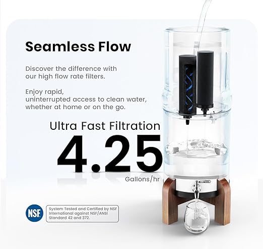 Phoenix Gravity - 4.25 Gallon Water Filter System AISI 304 Stainless Steel Gravity Fed Water Filter System, NSF Certified 2 Carbon Filter Elements & Free Stainless Steel Water Spigot