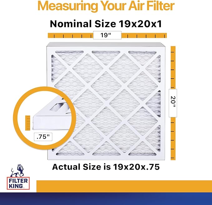 Filter King 19x20x1 Air Filter (MERV 13) (12-Pack) Dust & Allergy Control AC Furnace Filters, MADE IN USA, HVAC, Pleated, Electrostatic (Actual Size: 19 x 20 x .75)