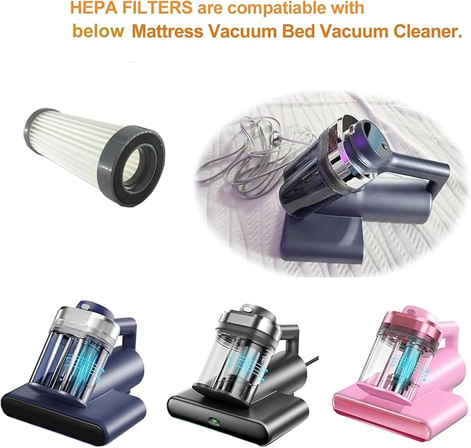 3Pack Hepa Filters Replacement Compatible with Teant Mattress Vacuum Cleaner. Washable Filters Works with Teant Blue, Gray Upgrade and Pink Bed Vacuum Cleaner.