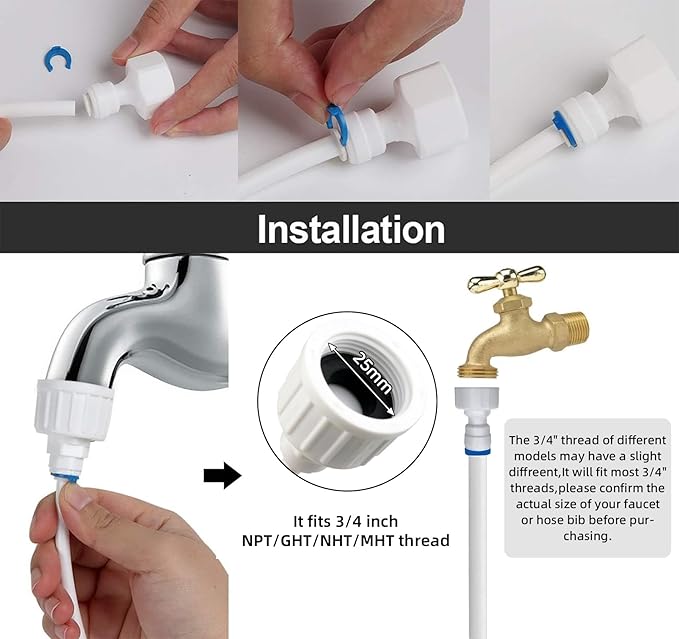 Refrigerator Water Line Kit, 49.2 Ft Extra Long Fridge Ice Maker Water Line Kit, 1/4” O.D.Leak-Proof & Long Lifetime Water Tubing Hose & Connect for Fridge Ice Maker RO Systems Water Filter Faucet