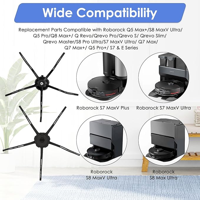 (8 Pack) Side Brushes for Roborock Q5 Max+, S8 MaxV Ultra, Q5 Pro, Q8 Max+, Q Revo, Qrevo Pro, Qrevo S, Qrevo Slim, Qrevo Master, S8 Pro Ultra, S7 MaxV Ultra, Q7 Max, Q7 Max+, Q5 Pro+, S7 & E Series