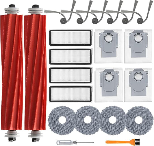 Accessories Kit for Roborock QV 35A/QV 35S Robot Vacuum, 2 Main Brush Roller, 4 Hepa Filters,4 Mop Pads, 4 Dust Bags, 6 Side Brush, 22 Pack Replacement Parts