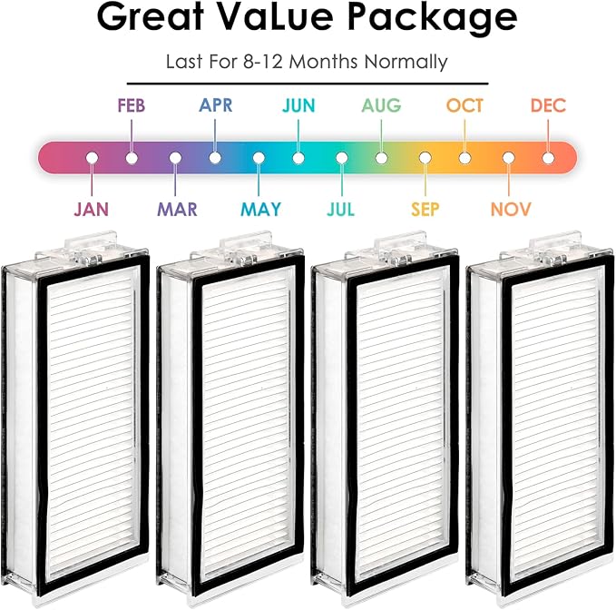 (4 Pack) Q5 Max+ Replacement HEPA Filters Compatible With Roborock Q5 Max+, Q5 Pro, Q5 Pro+, Q8 Max, Q8 Max+, Q7, Q7+, Q7 Max, Q7 Max+, Q5 Duoroller+ Robot Vacuum Cleaner, Replacement Parts Filters