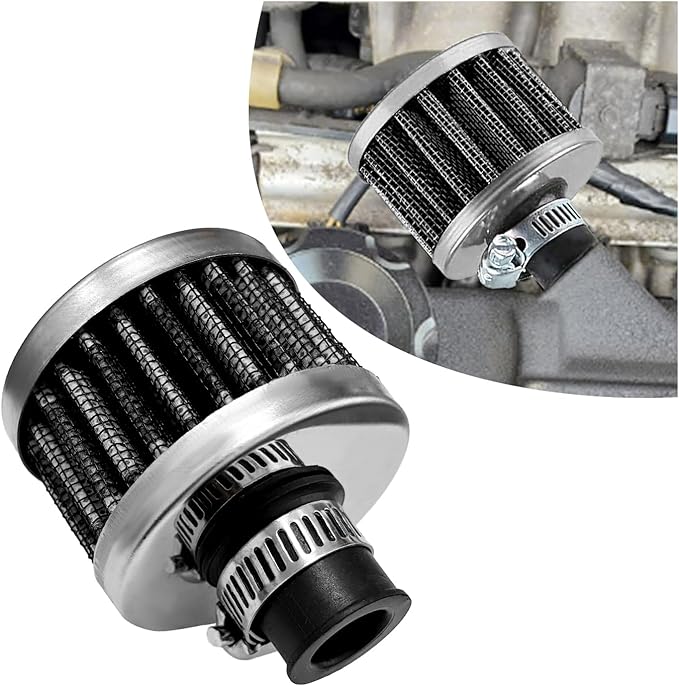 12mm Mini Air Filter, Universal Motor Cold Air Intake Filter Breather, Auto Turbo Vent Intake Filter Cleaner, Crankcase Breather Car Accessories for Motorcycle Engine Parts (Carbon Fiber)