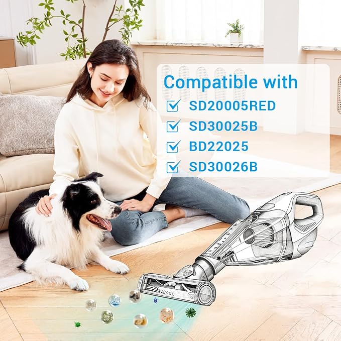 4 Pack F117 Filters Compatible with Dirt Devil Scorpion Handheld Vacuum Cleaner, Part # AD40117, with 8 Foam Sleeves & 1 Brush