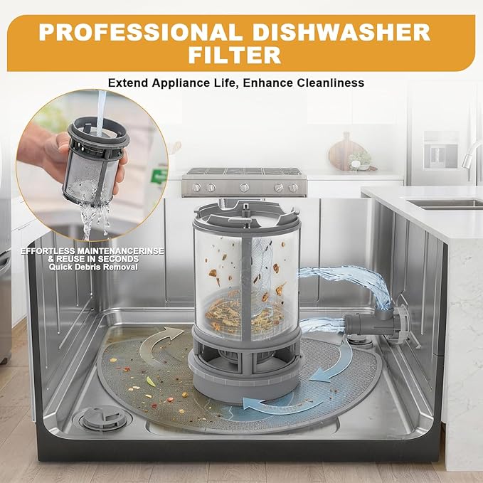 W10872845 Dishwasher Pump Filter Cup for Whirlpool Kenmore Amana Kitcheniad Dishwasher filter Replaces 8579307 W10056425 W10056426 AP6030094