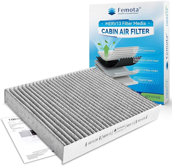 MERV 13 Cabin Air Filter with Activated Carbon, CF10743 for Chrysler Town & Country, Dodge Grand Caravan, Nissan Armada/Titan, G25/G35/M45/QX56