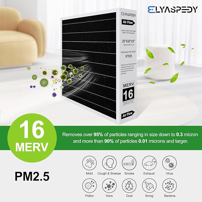 2026 New X7935 MERV 16 Air Filter Bundle 4-Pack,Carbon Clean Healthy Climate,Replacement Filter Media for HCC14-23 Lennox & Honeywell FC100A1011/FC200E1011,X7935 20x20x5 Inches Merv 16 Filter (4-Pack)