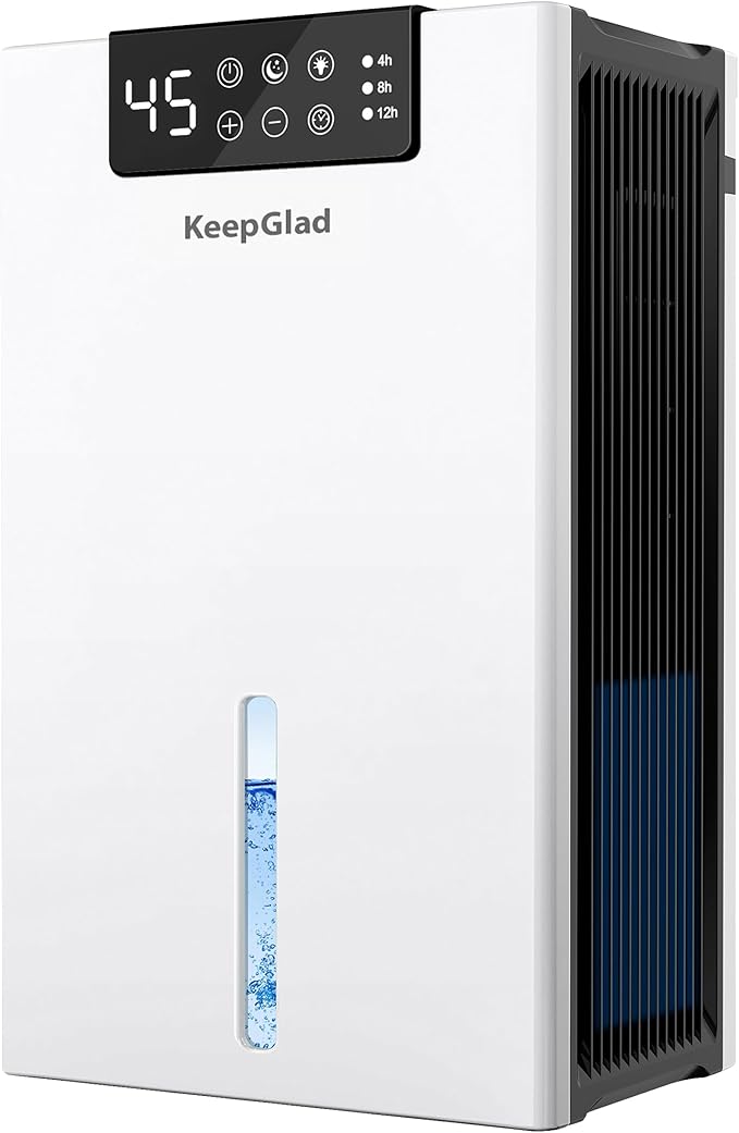 Dehumidifier, 98OZ Dehumidifiers for Home(1000sq.ft), Humidity Display Dehumidifier for Basement Bathroom Bedroom, Auto Shut Off, Washable Filter, Drain Hose, Timer, 7 Ambient Lights, White