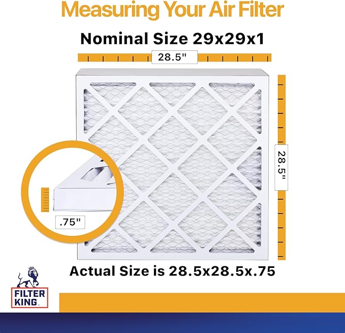 Filter King 29x29x1 Air Filter (MERV 13) (6-Pack) Dust & Allergy Control AC Furnace Filters, MADE IN USA, HVAC, Pleated, Electrostatic (Actual Size: 28.5 x 28.5 x .75)