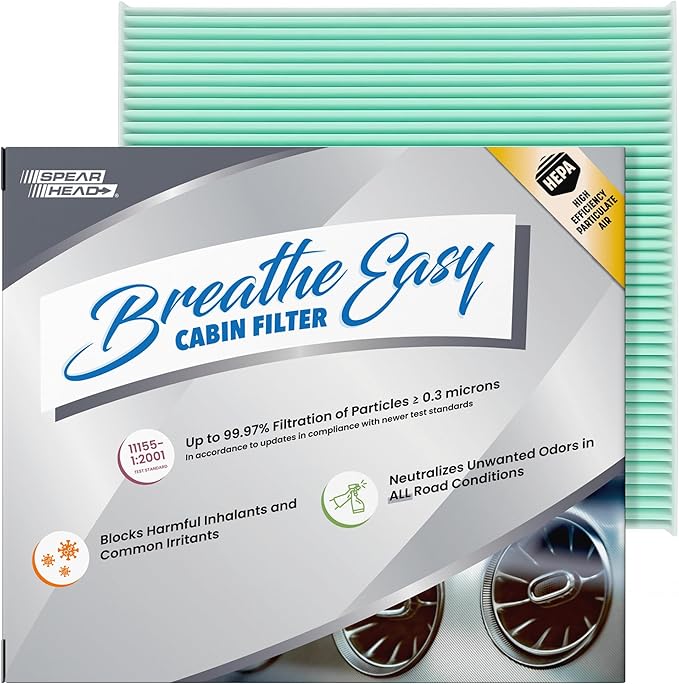 Spearhead HEPA Breathe Easy Cabin Filter, Up to 99.97% Filtration of 0.3 Micron Particles w/No Airflow Reduction (BE-134H)