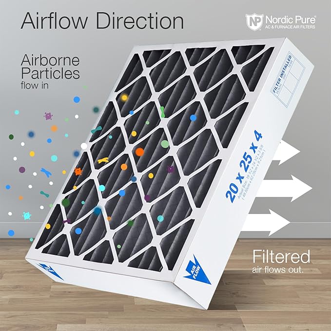 Nordic Pure 20x24x4 (Actual Size: 19 3/8 x 23 3/8 x 3 5/8) Pleated Plus Carbon Air Filters MERV 8 1 Pack