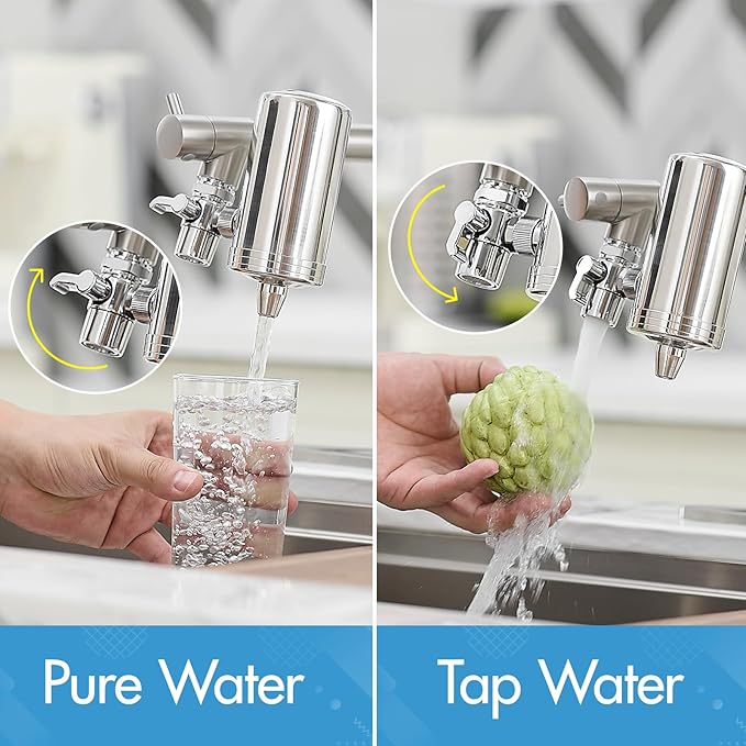 AIMADI Kitchen Faucet with Water Filter and Pull Down Sprayer, Brushed Nickel Stainless Steel Single Handle Kitchen Sink Faucet for Drinking Water, Farmhouse, RV, Utility or Laundry Sink