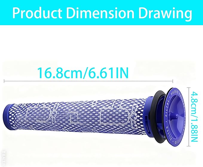 4-Pack Dyson Filter Replacement for V7 V8 SV10 Cordless Vacuum, Replace 965661-01 967478-01, 2 Pre-Filters & 2 Post-Filters Compatible with Dyson V8 Animal Absolute V7 Animal Fluffy