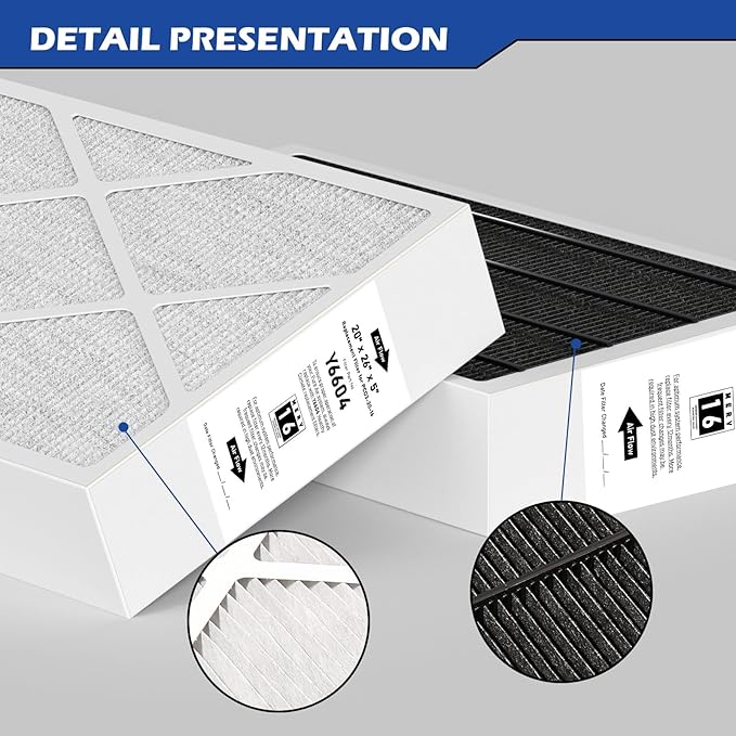 Y6604 MERV16 20x26x5 Furnace Replacement Filter Compatible with Lennox Y6604 PureAir PCO3-20-16 Air Purifier Cleaner Purification Systems, 2 Pack