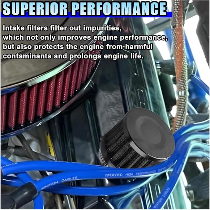 1" Car Air Intake Filter, 25mm Auto Crankcase Cold Air Filter Cleaner with Adjustable Clamp, Universal Vent Valve Cover Breather for Car, Motorcycle (Black)