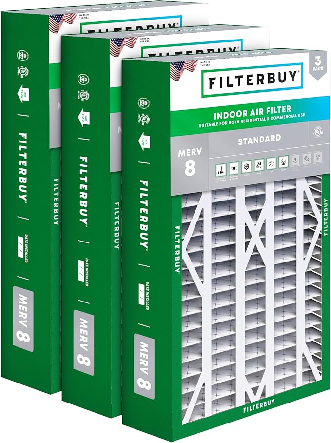 Filterbuy 16x28x6 Air Filter MERV 8 Essential Dust & Allergy Defense (3-Pack), Pleated HVAC AC Furnace Filters for AprilAire Space-Gard 401, 2400, & Lennox (Actual Size: 15.50 x 26.88 x 6.00)