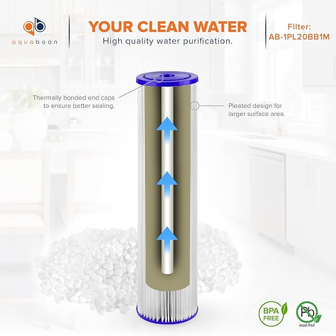 Aquaboon 1 Micron Whole House Pleated Sediment Water Filter Cartridge 20x4.5 Well Filter Replacement Compatible with ECP5-20BB, SPC-45-1005, 10 Pack