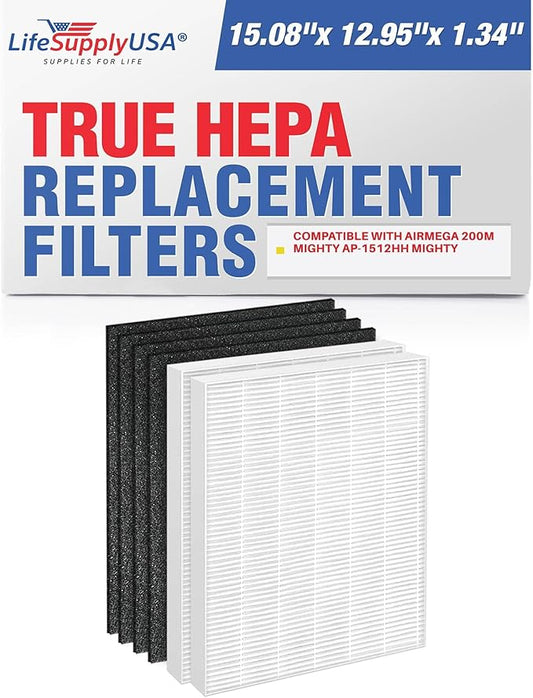 3304899 Filter Set Replacement Compatible with Coway Airmega AP-1512HH, 200M, AP-1512HHS, AP-1518R, AP-1519P -True HEPA + Activated Carbon Filters by LifeSupplyUSA (2-Pack)