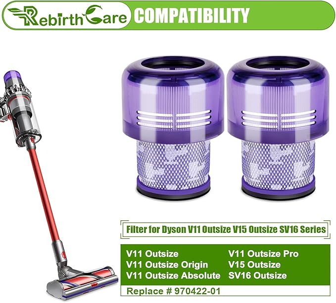 2 Pack Outsize Filter Replacement for Dyson V11 Outsize, SV29, SV16 Vacuum attachment for Dyson V11 Outsize Origin/Plus/Outsize+/Absolute+ Vacuum Cleaner, Compare to Part 970422-01