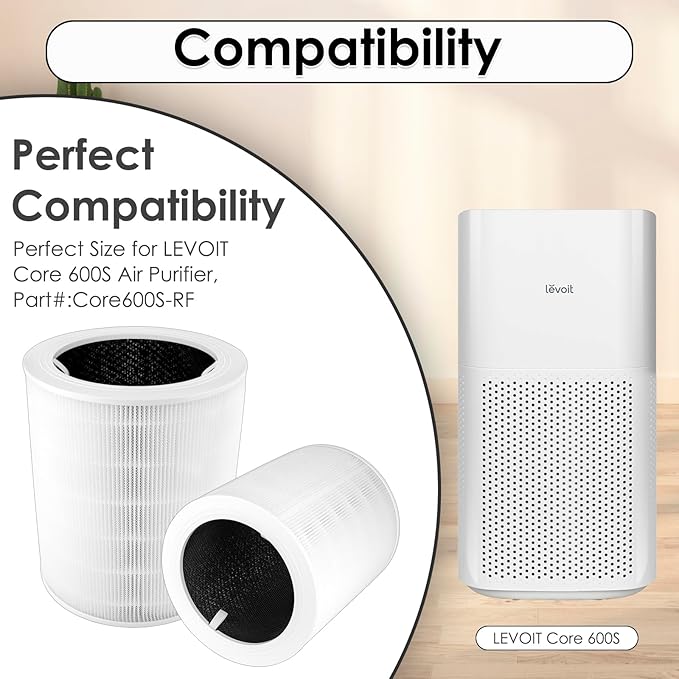 Core 600S Replacement Filter Compatible with LEVOIT Core 600S-P Air Purifier, Core 600S H13 True HEPA Filter, 3-in-1 Activated Carbon Filters, LAP-C601S-WUS, LAP-C601S-AUS Replace #Core 600S-RF