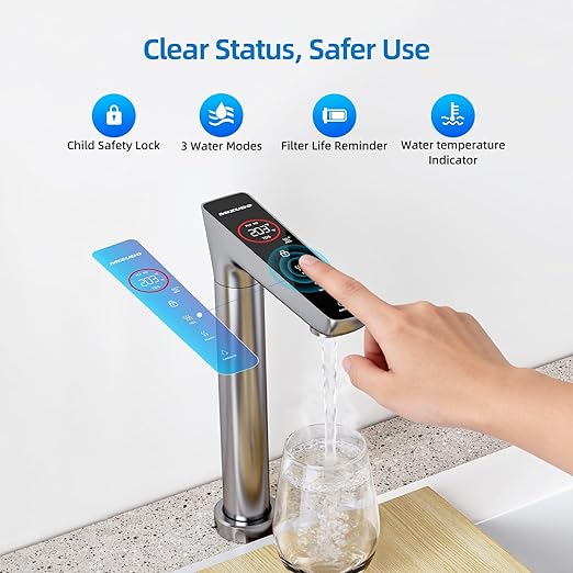 MIZUDO Reverse Osmosis Water Filter Tankless, 9 Stage Reverse Osmosis System, Instant Hot/Cold Water Dispenser, Smart WiFi 800GPD Reverse Osmosis Under Sink, 3:1 Pure to Drain, Child Safety Lock