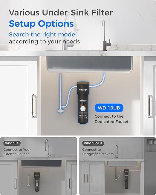 Waterdrop 10UB-B Under Sink Water Filter, Reduces PFAS, PFOA/PFOS, Lead, Chlorine, Bad Taste, NSF/ANSI 42 Certified, 11K Gallons, Easy Installation, Black Faucet