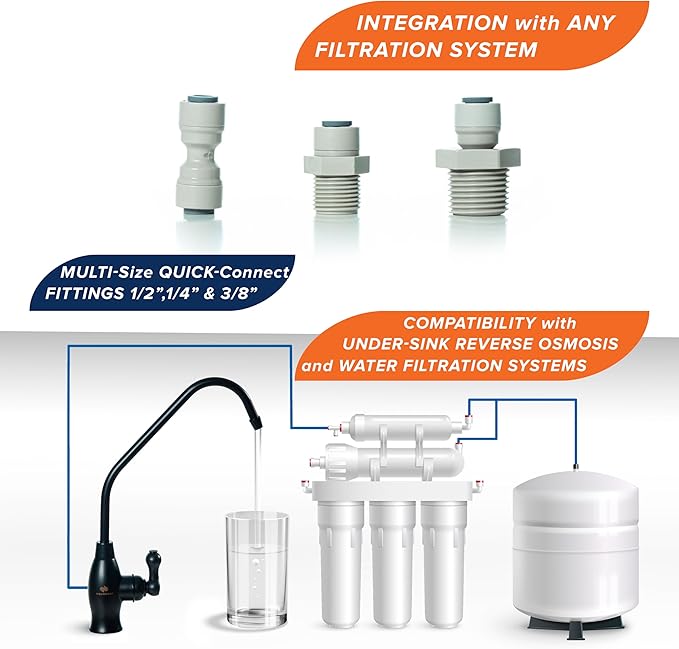 Aquaboon RO Water Filter Faucet - Black, Stainless Steel, 304, Brushed, 1-Handle, 360 Swivel, Classic, Deck Mount, Single Hole, for Kitchen