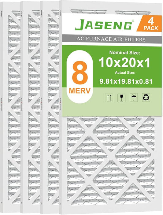 Furnace Filters 10x20x1 MERV 8, MPR 600, Air Filter (4 Pack) for HVAC, AC Furnace - Actual Size: 9.75"x19.75"x0.75"