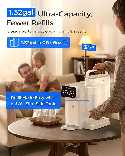 Waterdrop CT01 Countertop Water Filter System, Hot and Cold Water Dispenser with 6-Stage Filtration [𝐍𝐎𝐓 𝐑𝐎], 5 Temperature Options, Upgraded Product for Water Boiler, Touchscreen, White