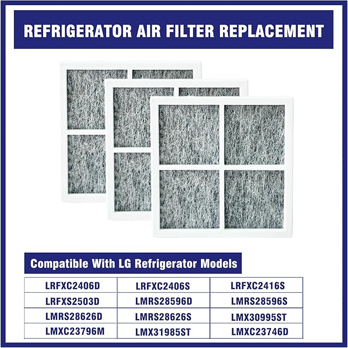 3 Pcs Refrigerator Air Filter Replacement Fit for LG LRFXC2406D LRFXC2406S LRFXC2416S LRFXS2503D LMRS28596D LMRS28596S LMRS28626D LMRS28626S LMX30995ST LMXC23796M LMX31985ST LMXC23746D LMXC23746S