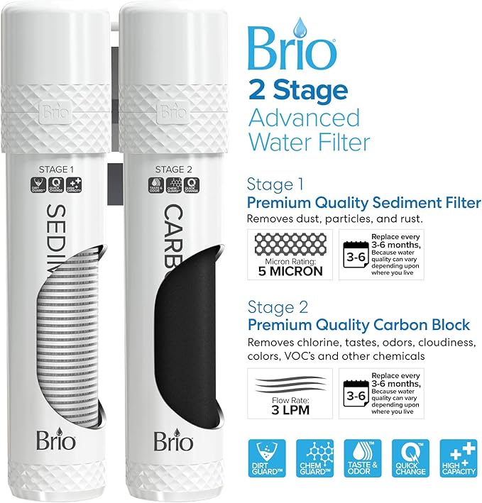 Brio Countertop Self Cleaning Bottleless Water Cooler Dispenser with Filtration - Hot Cold and Room Temperature Water. Free Extra Replacement Filters Included - UL/Energy Star Approved