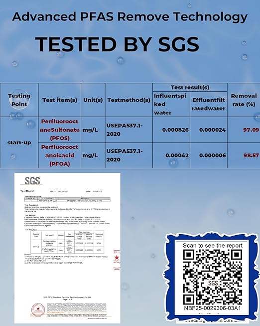 3-Stage Whole House Water Filter System, PFAS Reduction, 20x4.5 Inch, Includes PP, CTO & PFAS Carbon Block, 1" NPT Brass Ports, Drain Valves, Wrench & Install Kit