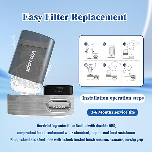 Vortopt Faucet Water Filter for Sink, Mechanical Switch Button,350 Gallon Water Purifier for Sink, NSF Certified to Reduces Chlorine and Bad Taste with One Replacement, T5-Black.