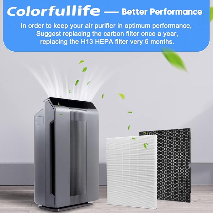 Colorfullife 2 Sets 116130 Replacement Filter H for Winix 5500-2 AM80 Plasmawave Air Purifier, 2 True HEPA Filter and 2 Activated Carbon Filter Combo Pack, Replacement Part 116130
