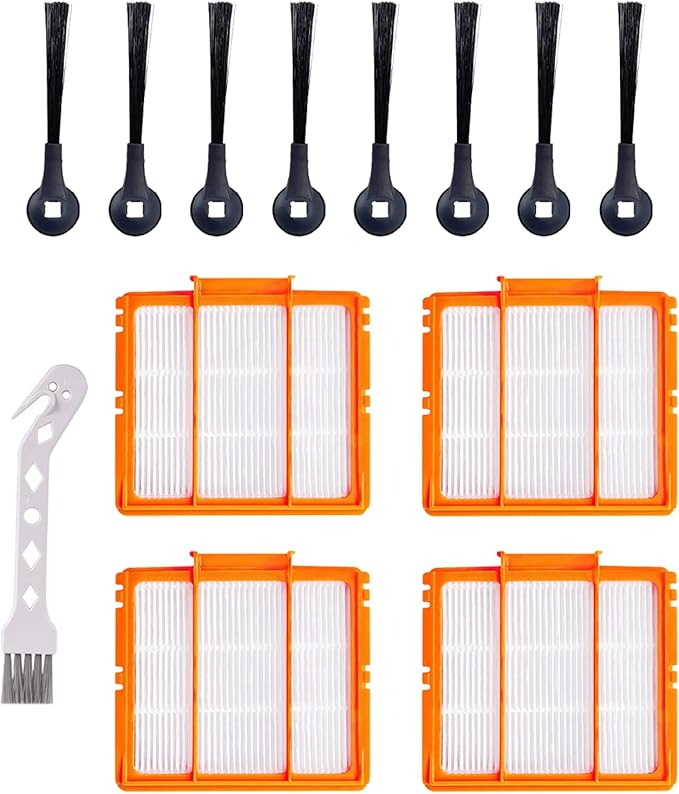 Vacuum Cleaner Replacement Parts Accessories Kit Compatible with Shark AI AV2501S AV2501AE RV2502AE RV2520AOUS AV2510AOUS (4 HEPA Filters, 8 Side Brushes, 1 Cleaning Brush)