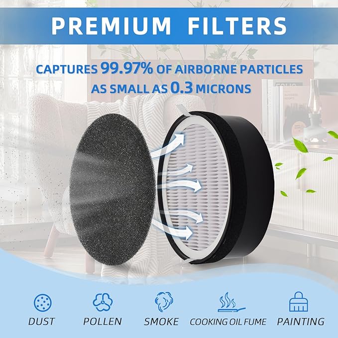 2-Pack LV-H132-RF Air Filters: Replacement for Levoit LV-H132 Air Purifier - H13 True HEPA & Activated Carbon 3-in-1, Reduce Odor & Pet Dander for Bedroom Office