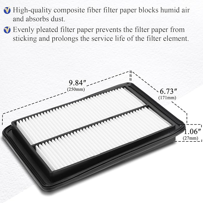 CA11858 Engine Air Filter for Rogue (2014-2020), Rogue Sport (2017-2022), Qashqai (2017-2020) - Replaces WA10215 165464BA01, 165464BA1A, 165464BA1J, 165464BC1A, 165464BC2A