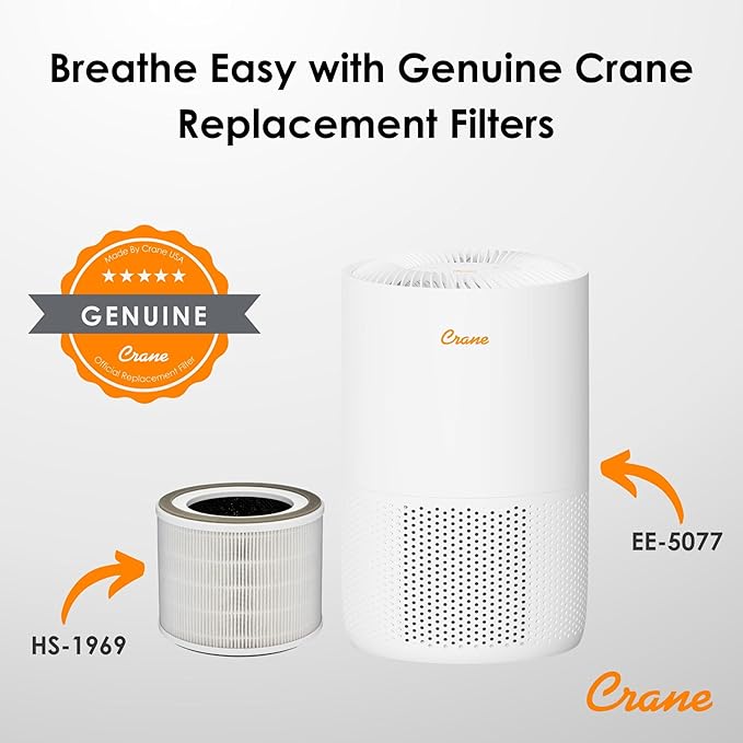 Crane True HEPA Air Purifiers for Home, Up To 300 Sq Ft, Air Purifiers For Bedroom, and Office, Removes Dust, Smoke, Pet Dander, and Allergens, Purifier HEPA with Sleep Timer, Child Lock, Filter Alert