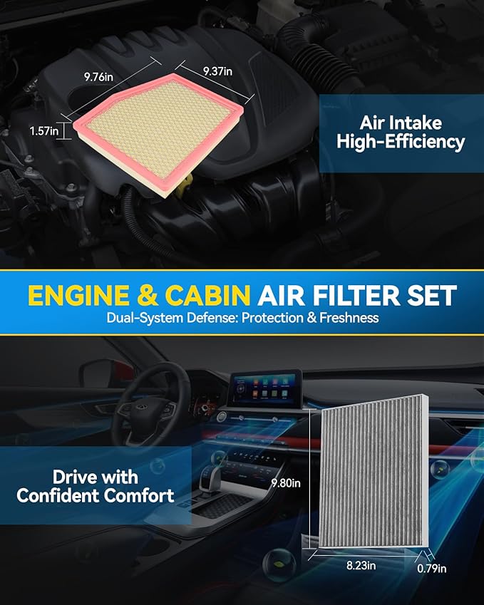 PHILTOP Engine & Cabin Air Filter Set, Compatible With Chrysler Pacifica 2017-2026 3.6L, Voyager 2020-2026 3.6L, Replace CA12091 CF12283 Car Accessories