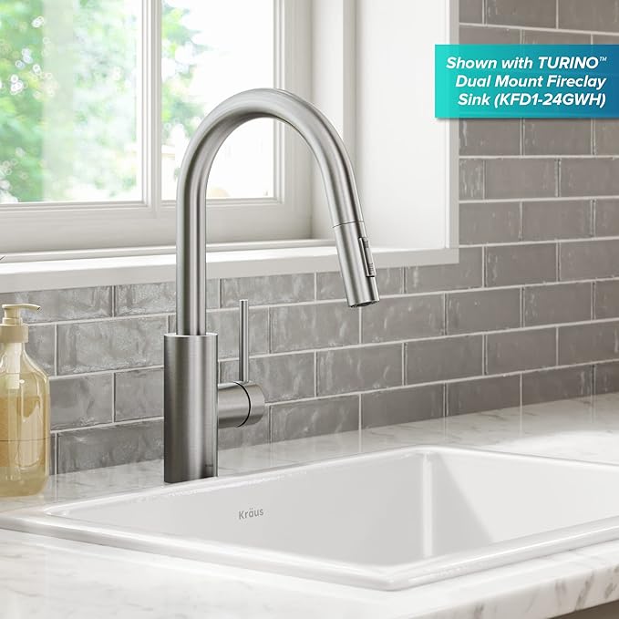 Kraus Oletto Spot Free Stainless Steel Dual Function Kitchen Faucets with Pull Down Sprayer, KPF-2620SFS