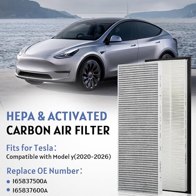 HEPA Air Intake Filter for Tesla Model Y 2020-2026 4 Pcs, Front Trunk Cabin Air filter Kit for Model Y Includes Tools Replacement for 165837500A 165837600A White