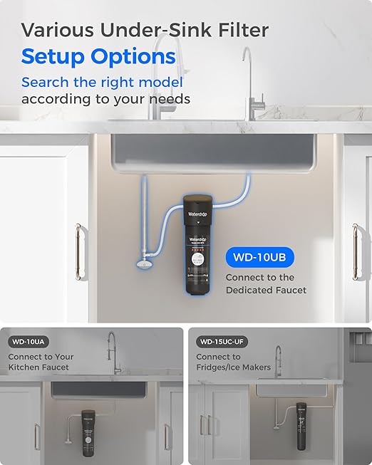 Waterdrop 10UB Under Sink Water Filter, Under Sink Water Filtration System for 11K Gallons, NSF/ANSI 42 Certified, Reduces PFAS, PFOA/PFOS, Lead, Under Sink Water Filter with Faucet