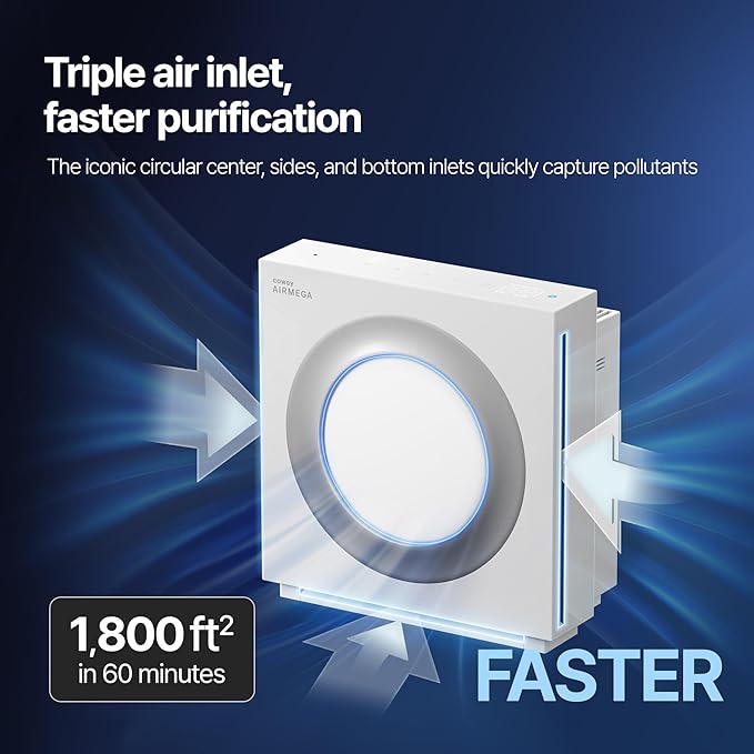 COWAY Airmega Mighty2 Air Purifier, Next Gen of AP-1512HH, for Large Room & Home Cleans up to 1,800 ft², IEST certified HEPA and Active Carbon for Allergies, Smoke, Dust, Pets & Mold, AP-1512N(W)
