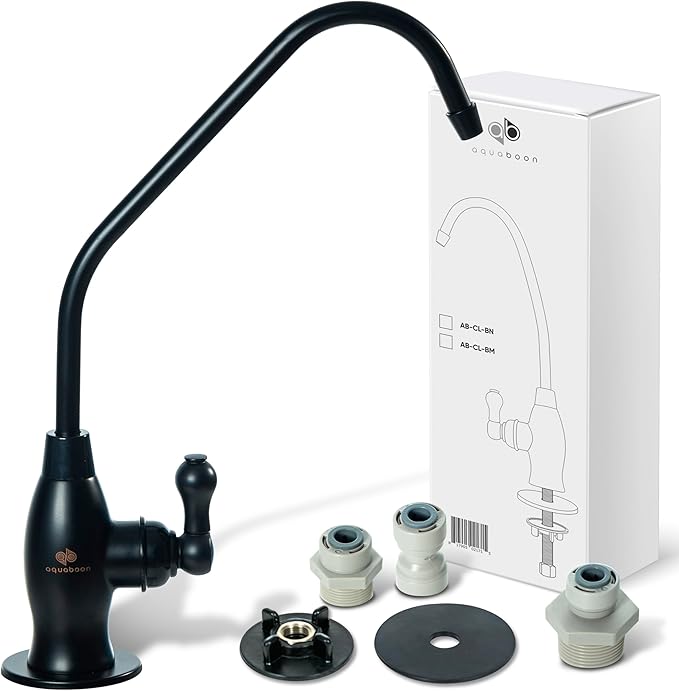 Aquaboon RO Water Filter Faucet - Black, Stainless Steel, 304, Brushed, 1-Handle, 360 Swivel, Classic, Deck Mount, Single Hole, for Kitchen