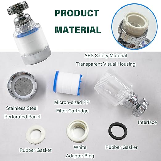 2-Pcs Sink Water Faucet Filter,360 Degree Rotating Faucet Filter Water Filter Purifier for Kitchen,Bathroom Sink,Removes Sediment and Large Impurities,with 6 Filter Cartridges