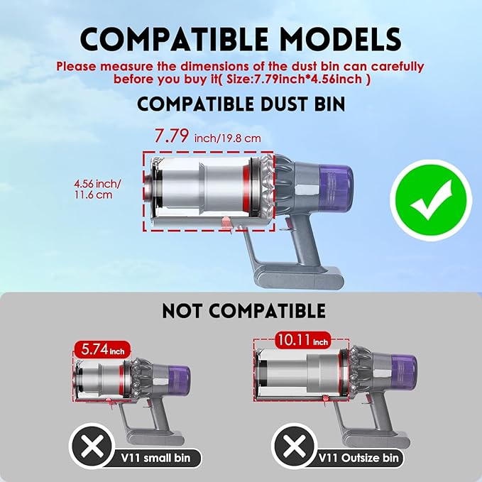 Dust Bin Replacement Compatible with Dyson V11 Animal,V11 Extra,V11 Torque Drive,V15 Detect,SV14,SV15,SV22 Cordless Vacuum Cleaners,Canister Replacement Parts, Part No.970050-01,965443-01