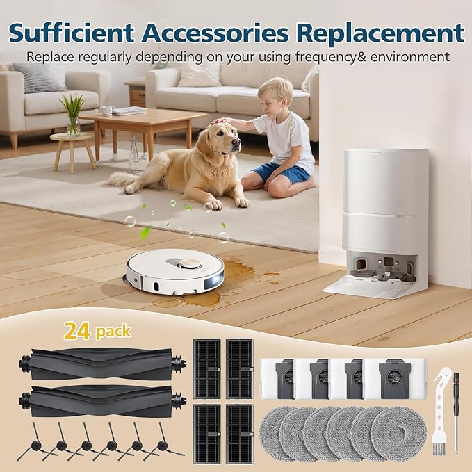 Accessories for Dreame L40 Ultra / X40 Ultra / X40 Master, and for MOVA P10 / P50 Pro Ultra Robot Vacuum, 2*Rubber Main Brushes, 4*Dust Bags, 6*Mop Pads, 4*Filters, 6*Side Brushes